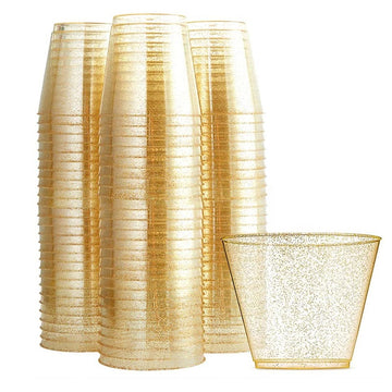 Gold Glitter Plastic Cups Fancy Disposable (Re-usable) - Set of 10
